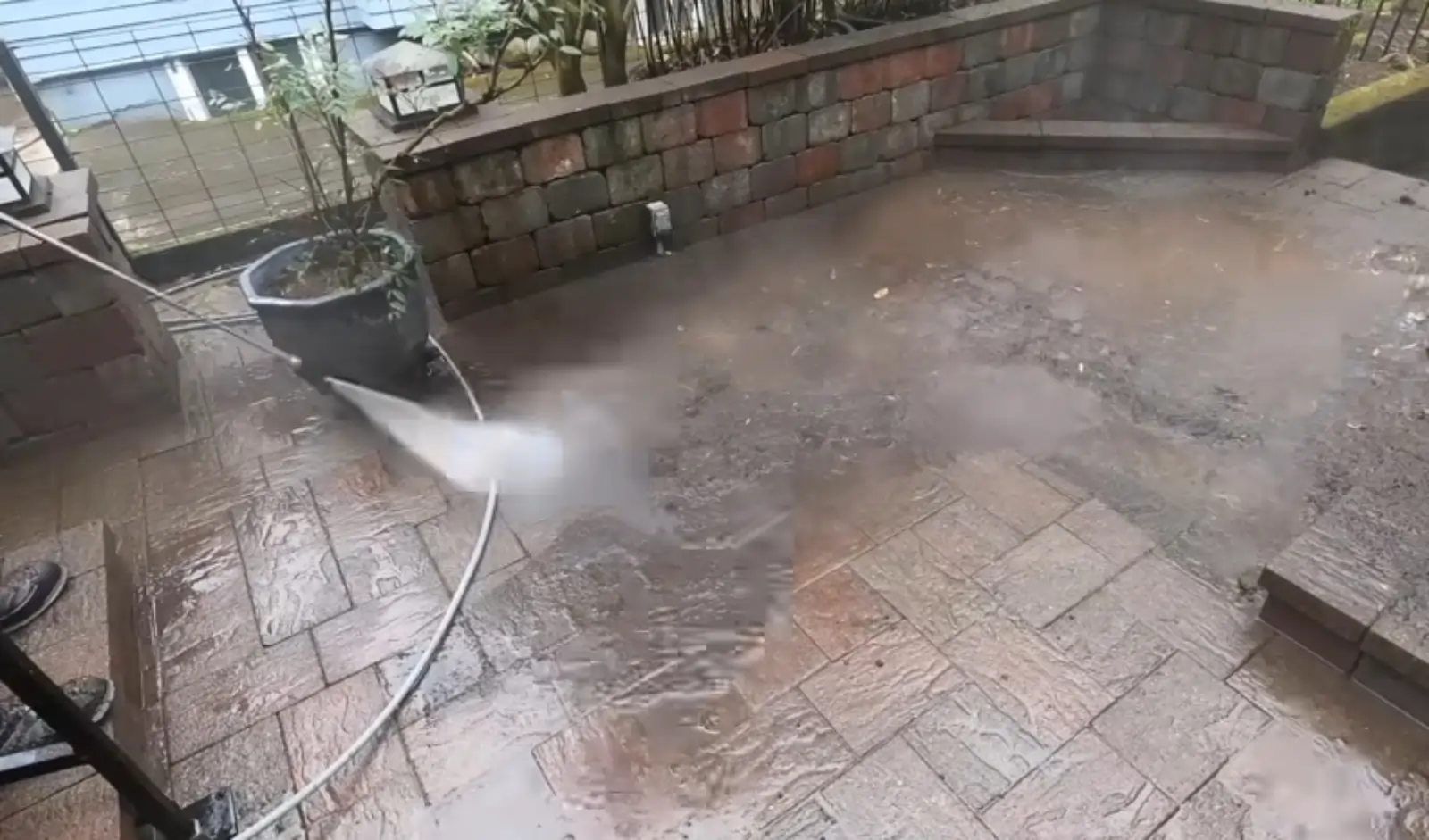 Doncaster patio pressure-washed, showing clean paving slabs with moss and dirt removed